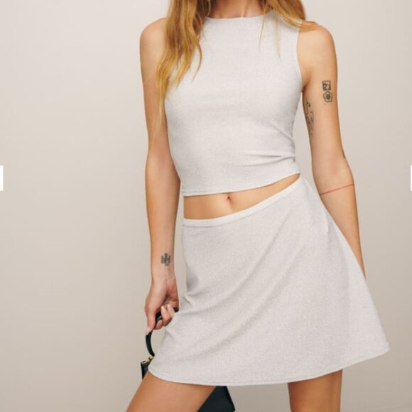 Reformation Andres Knit Two Piece Set in Silver Sparkle - Size XS NWOT - Picture 2 of 11